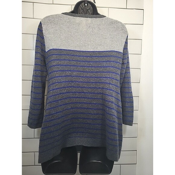 Philosophy Sweater Womens Medium Blue Gray Cashmere Striped Quiet Luxury Knit - Picture 4 of 6